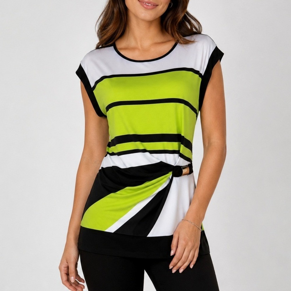 NWT Frank Lyman Mod Geometric Stripe Side Twist Top Size 10 Modern Art Deco
